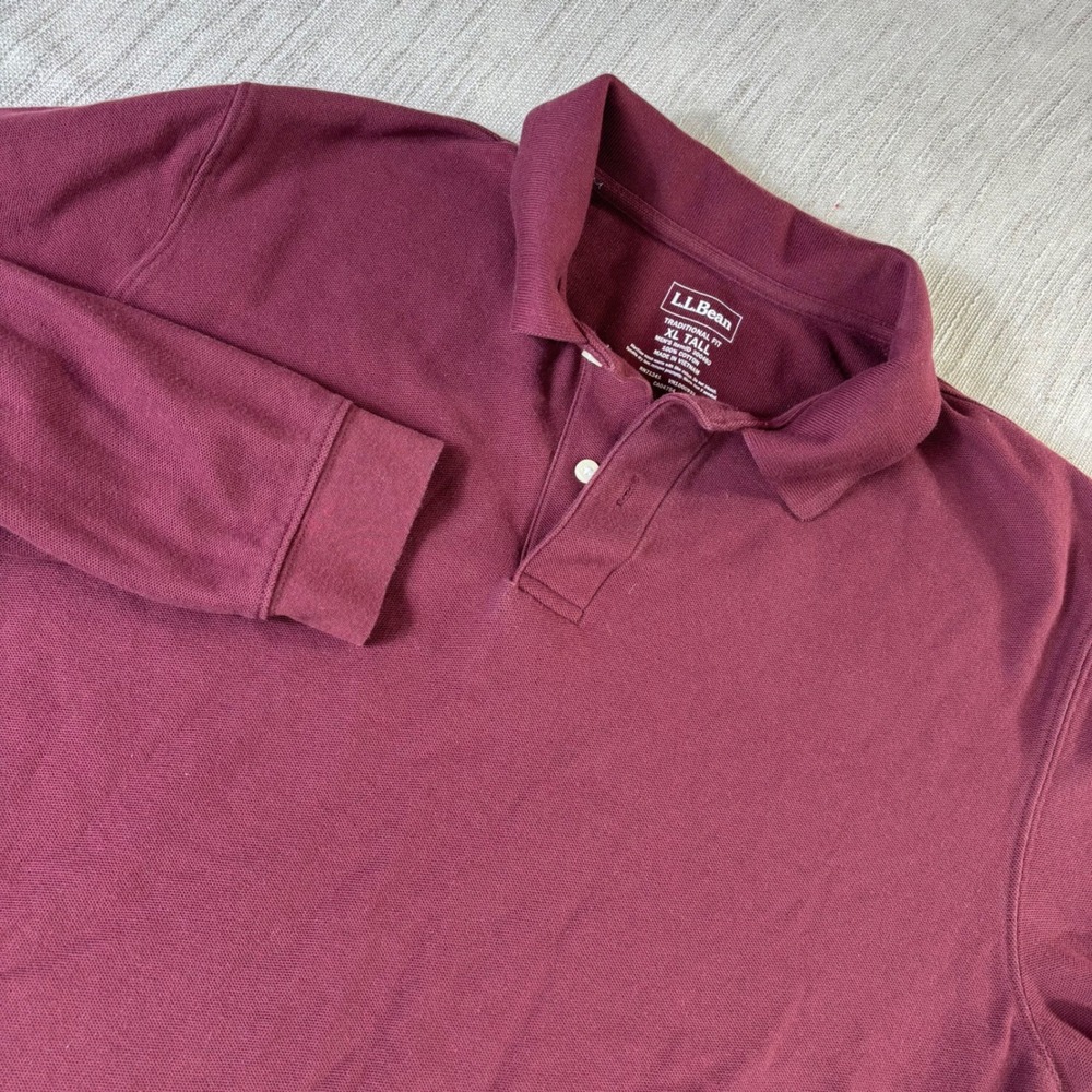 LL Bean Mens XLT Burgundy Maroon Long Sleeve Polo Shirt Traditional Fit Rugby